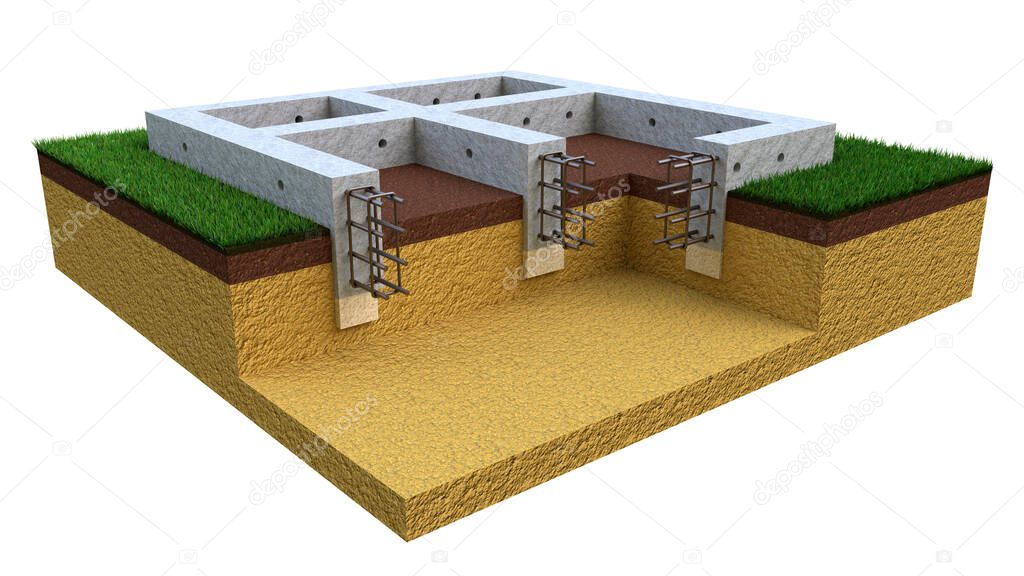 poured reinforced concrete wall basement. isolated cg industrial 3D illustration