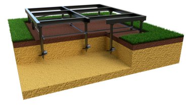 Sarmal iskele temeli. izole edilmiş cgi endüstriyel 3D illüstrasyon