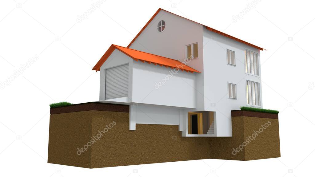 private home foundation, isolated cgi industrial 3D illustration