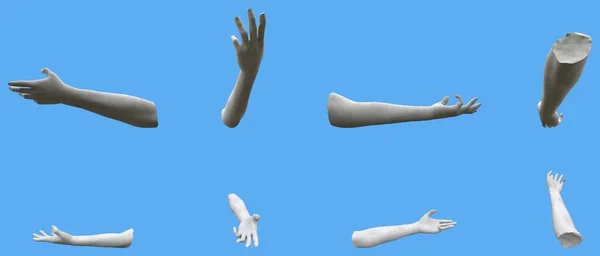 Graue Betonstatue Hand Realistische Renderings Isoliert Auf Blau Licht Und — Stockfoto