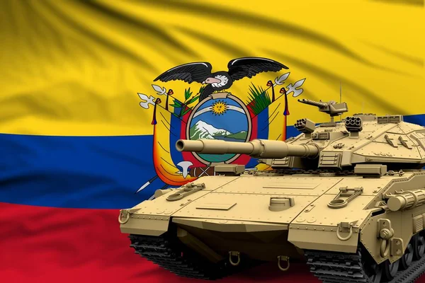 Ecuador Modern Tank Real Design Flag Background Tank Army Forces — Stock Photo, Image