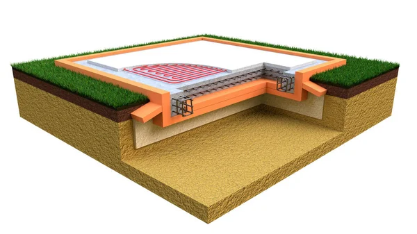 Heated Reinforced Concrete Slab Foundation Isolated Industrial Rendering — Stock Photo, Image