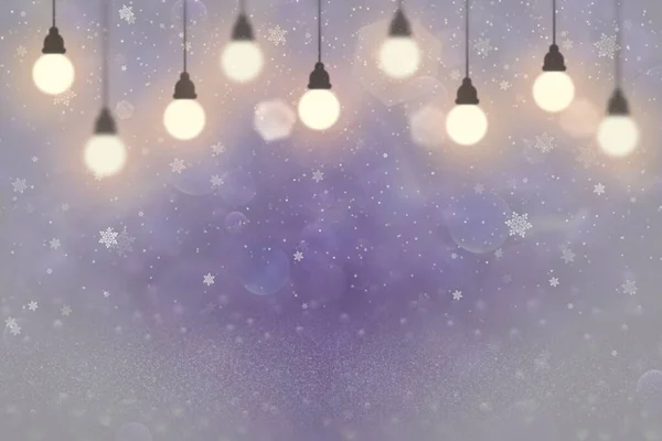 Mooie Sprankelende Abstracte Achtergrond Glitter Lichten Met Gloeilampen Vallende Sneeuw — Stockfoto