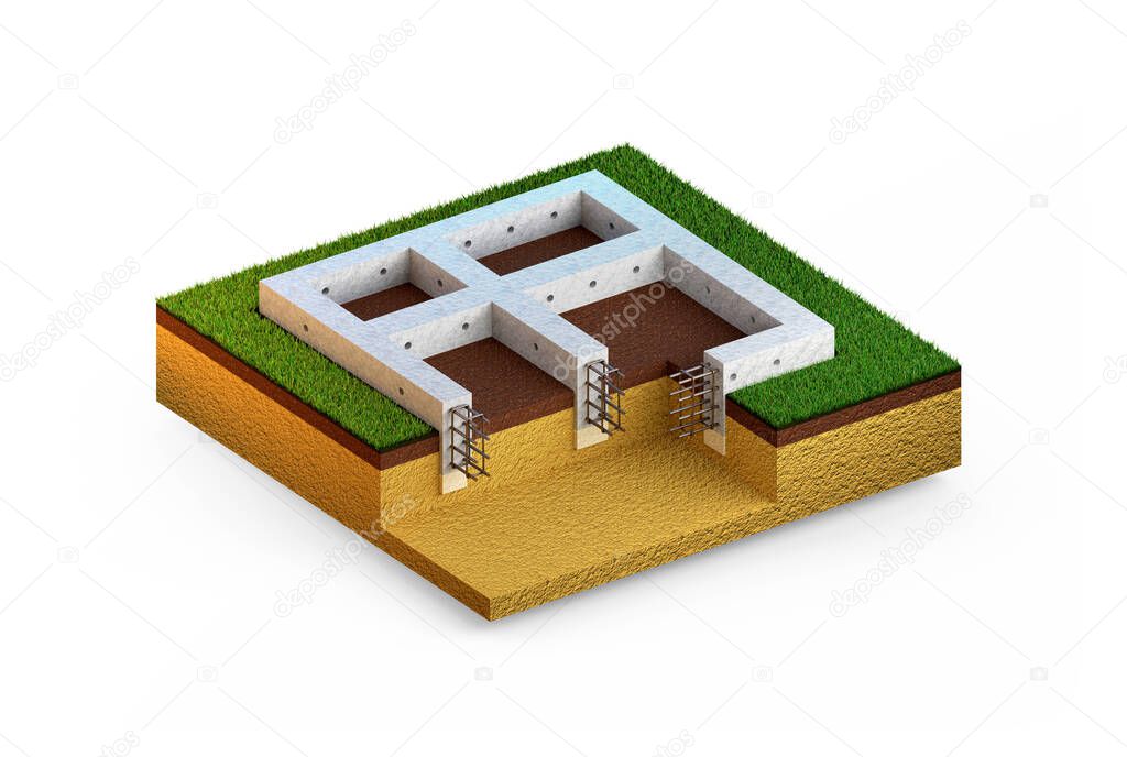 poured reinforced cement wall basement. isolated cgi industrial 3D illustration