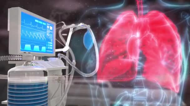 Plămâni Plămâni Icu Ventilator Animație Medicală — Videoclip de stoc