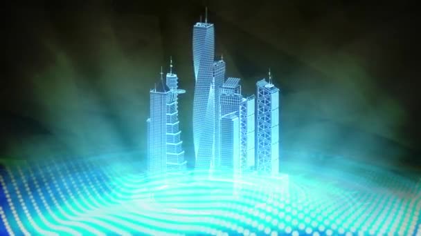 Poligonal City Buildings Rotates Industrial Animation — Stock Video