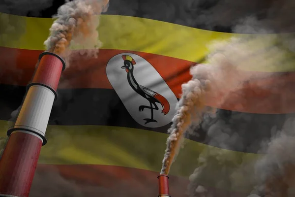 Koncept Boje Proti Znečištění Ugandy Dvě Obrovské Průmyslové Trubky Těžkým — Stock fotografie