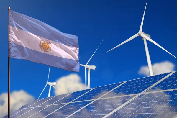 Argentína Megújuló Energia Szél Napenergia Koncepció Szélturbinákkal Napelemekkel Alternatív Energia — Stock Fotó