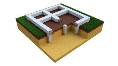 İskele ve kiriş temeli. tecrit edilmiş cg endüstriyel 3D görüntüleme