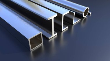 Zeminde çeşitli yuvarlanmış metaller - konsept endüstriyel 3D görüntüleme