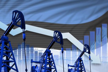 Estonya petrol endüstrisi konsepti, endüstriyel illüstrasyon - Estonya bayrağı arkaplanının çizelgesini düşürmek. 3B Görüntü