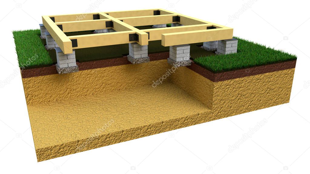 individual footing foundation, isolated cg industrial 3D rendering