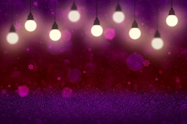 Schöne Glänzende Abstrakte Hintergrund Glitzerlichter Mit Glühbirnen Und Fallenden Schneeflocken — Stockfoto