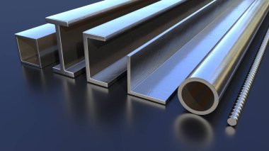 Yerdeki farklı rulo metaller - cg endüstriyel 3D illüstrasyon