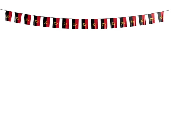 奇妙的是 许多安哥拉国旗或横幅挂在被白色隔离的绳子上 任何场合下 国旗都是三维插图 — 图库照片