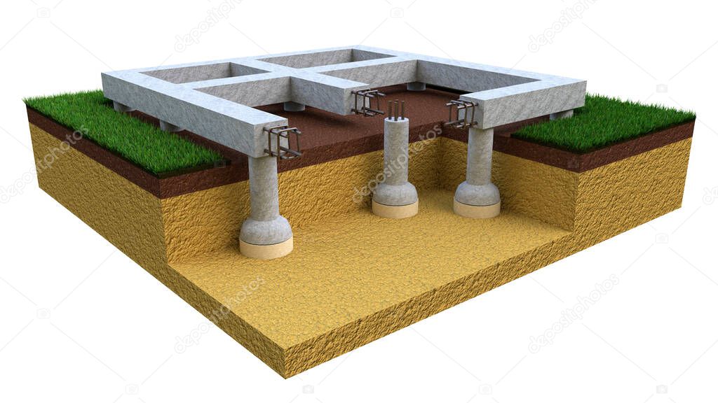 drilled belled foundation - isolated concept industrial 3D rendering