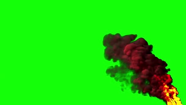 Огонь Тяжелым Дымом Изолированным Зеленый — стоковое видео