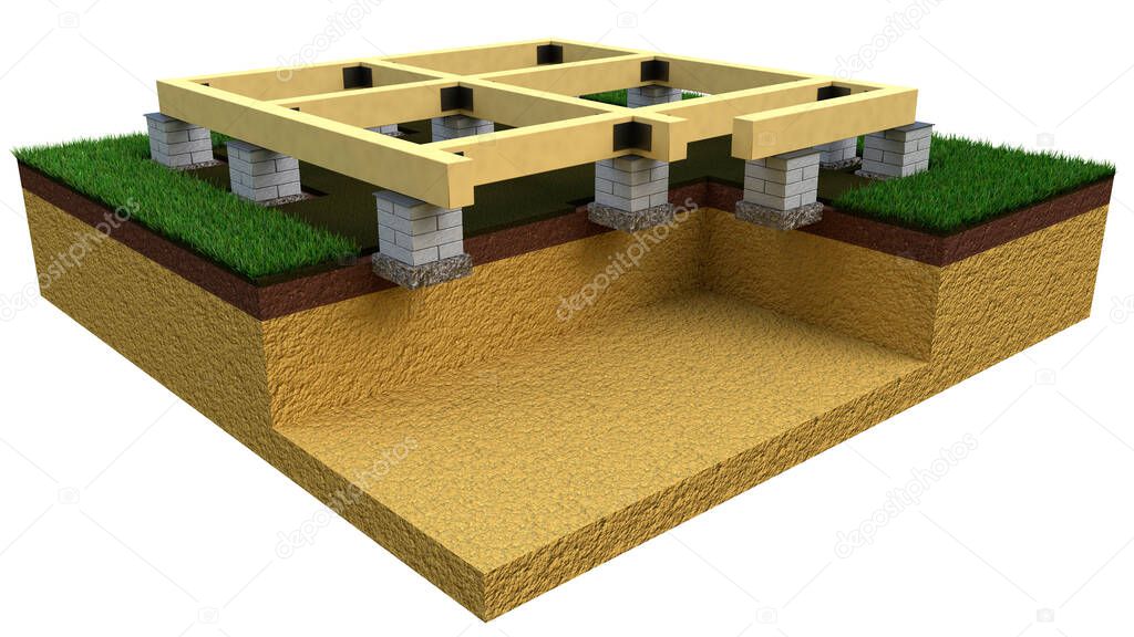 individual footing foundation - isolated concept industrial 3D illustration