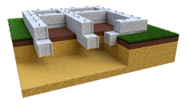 ön döküm beton panel temeli, izole konsept endüstriyel 3D oluşturma