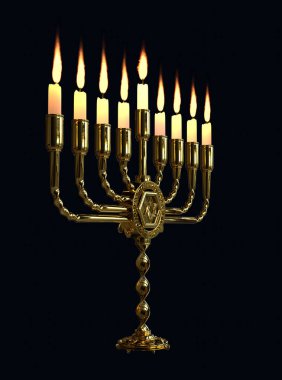 altın süslemeli Hanukkiah ışığı izole - nesne 3D görüntüleme