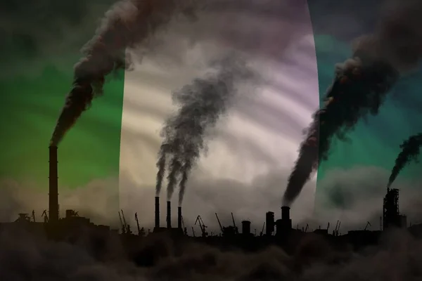 Těžký Kouř Továrních Trubek Vlajce Nigérie Koncept Globálního Oteplování Zázemí — Stock fotografie