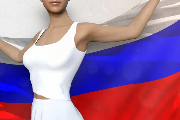 Sexy Chica Está Sosteniendo Bandera Rusia Sus Manos Detrás Ella —  Fotos de Stock