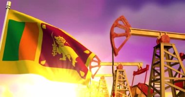 Petrol kuyularının arka planında Sri Lanka bayrağı
