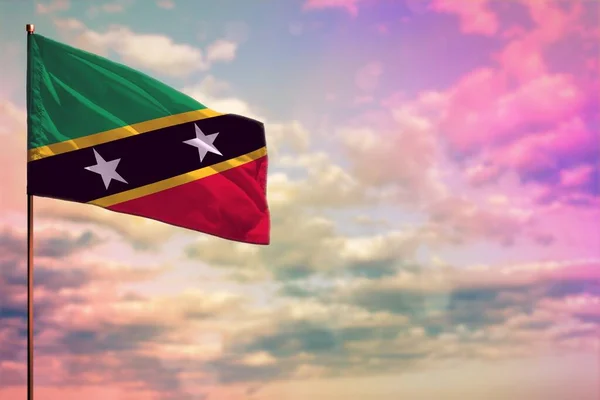 Fluttering Saint Kitts Nevis Flag Mockup Place Your Text Colorful — Stock Photo, Image