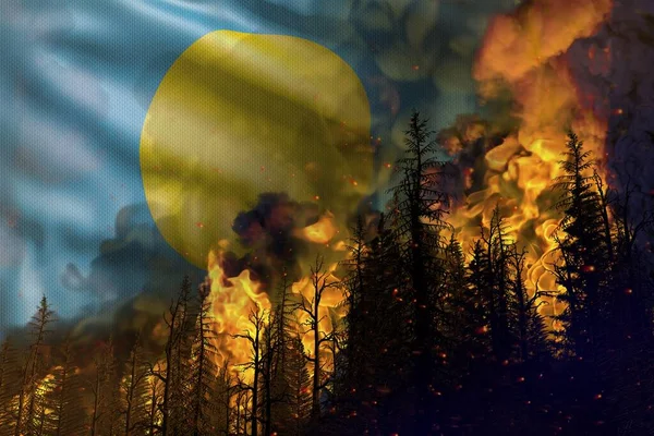 Koncept Lesních Požárů Hořící Požár Lesích Pozadí Vlajky Palau Ilustrace — Stock fotografie