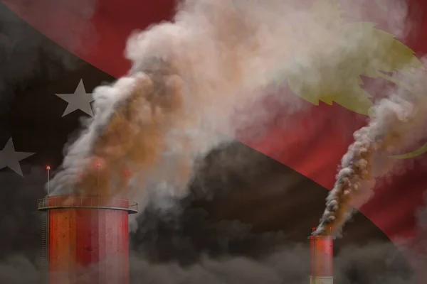 Concepto Calentamiento Global Humo Pesado Tuberías Plantas Fondo Bandera Papúa — Foto de Stock