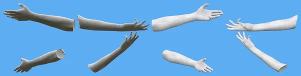Witte Steen Standbeeld Hand Realistisch Maakt Geïsoleerd Blauw Lichten Schaduwen — Stockfoto