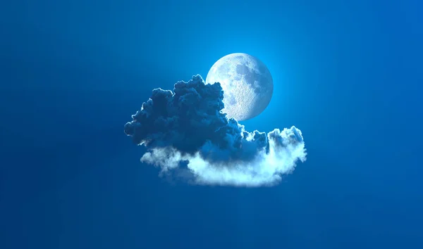 Allein Nacht Kumulus Mit Mond Digitale Natur Rendering — Stockfoto