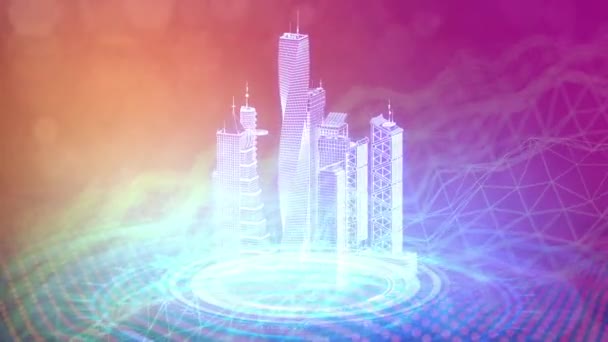 Poligonal City Buildings Rotates Industrial Animation — Stock video