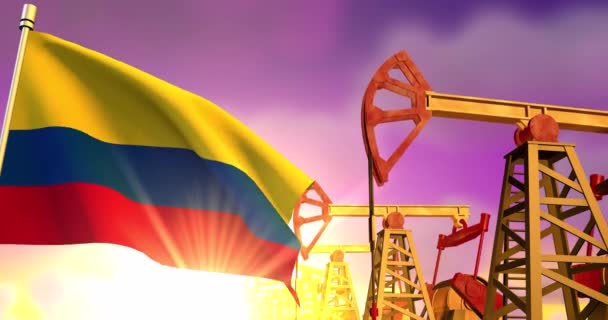 Bandera Colombia Sobre Fondo Pozos Petroleros — Vídeos de Stock