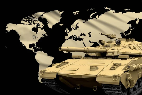 Weltmoderner Panzer Mit Nicht Echtem Design Auf Dem Fahnenhintergrund Konzept — Stockfoto