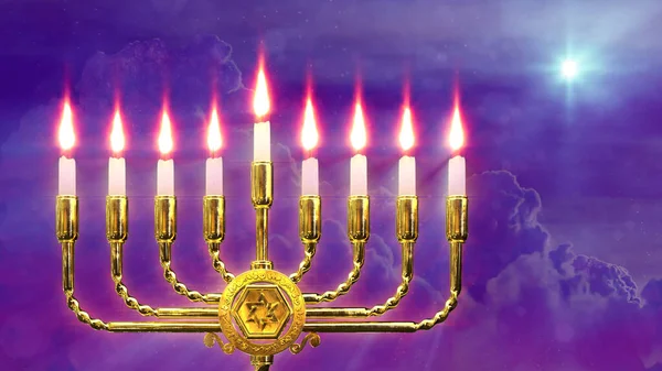 Vacker Gyllene Hanukkah Menora Glödande Objekt Illustration — Stockfoto