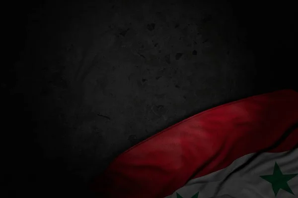 Pretty Dark Picture Syrian Arab Republic Flag Large Folds Black — Stock Photo, Image