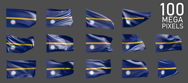 Nauru Flagga Isolerad Olika Realistiska Återgivning Viftande Flagga Grå Bakgrund — Stockfoto