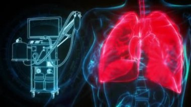 İnsan akciğerleri ve yoğun bakım akciğer solunum cihazı ağı, sağlık sistemi 3 boyutlu animasyon