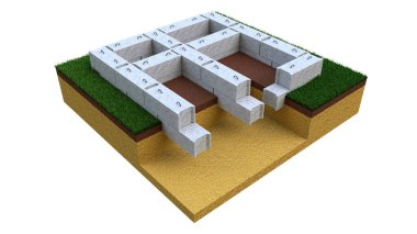 Önceden yapılmış beton panel tabanı. tecrit edilmiş cg endüstriyel 3D görüntüleme