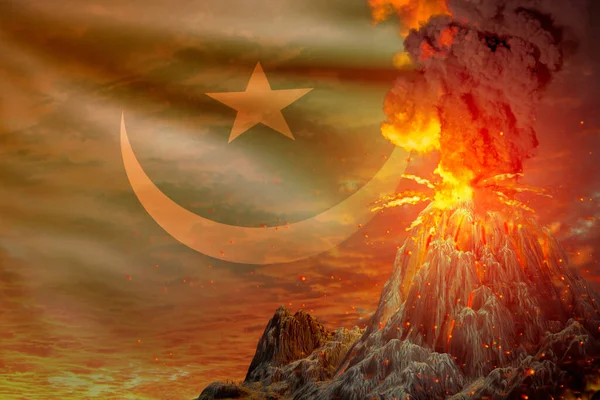 Stratovolcano Eruption Night Explosion Mauritania Flag Background Troubles Because Natural — Stock Photo, Image