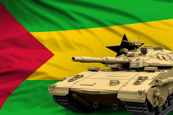 Sao Tome Principe Modern Tankları Bayrak Arka Planında Gerçek Tasarım — Stok fotoğraf