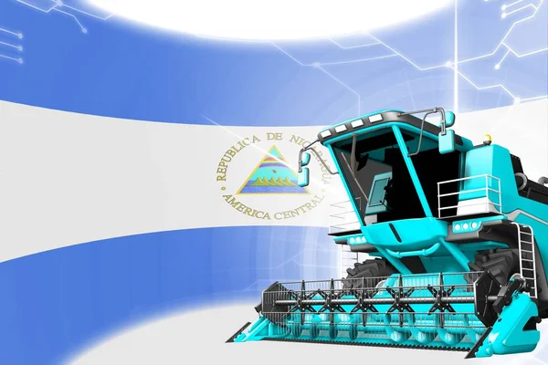 Agriculture Innovation Concepts Blue Advanced Rye Combine Peaester Nicaragua Flag — 스톡 사진