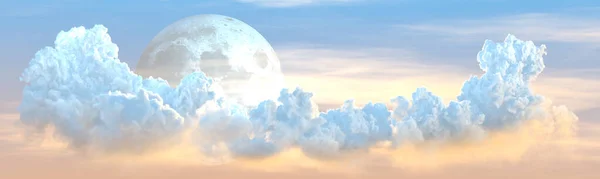 パノラマの夜の積雲と月 デジタル自然3Dイラスト — ストック写真