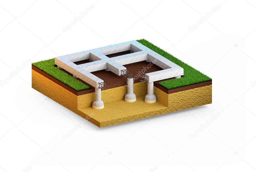 drilled belled foundation, isolated digital industrial 3D illustration