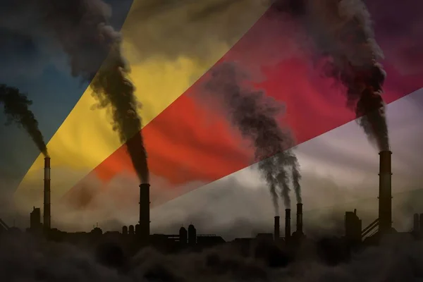 Dichte Rook Van Industriële Schoorstenen Seychellen Vlag Global Warming Concept — Stockfoto