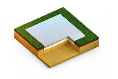 poured reinforced cement slab basement, isolated concept industrial 3D rendering