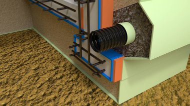 home foundation drainage system. cgi industrial 3D illustration
