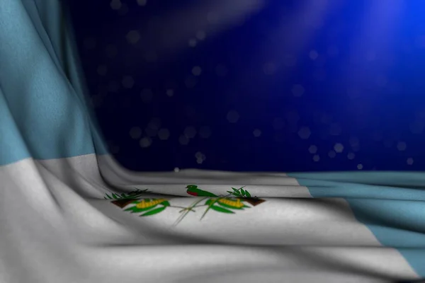 Довольно Темное Изображение Флага Гватемалы Лежащего Углу Синем Фоне Боке — стоковое фото