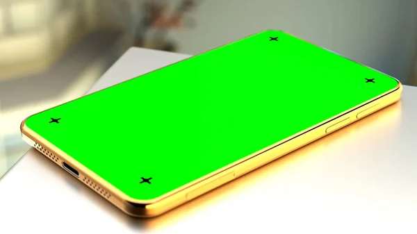Concepto Comunicación Renderizado Industrial Smartphone Con Pantalla Verde —  Fotos de Stock